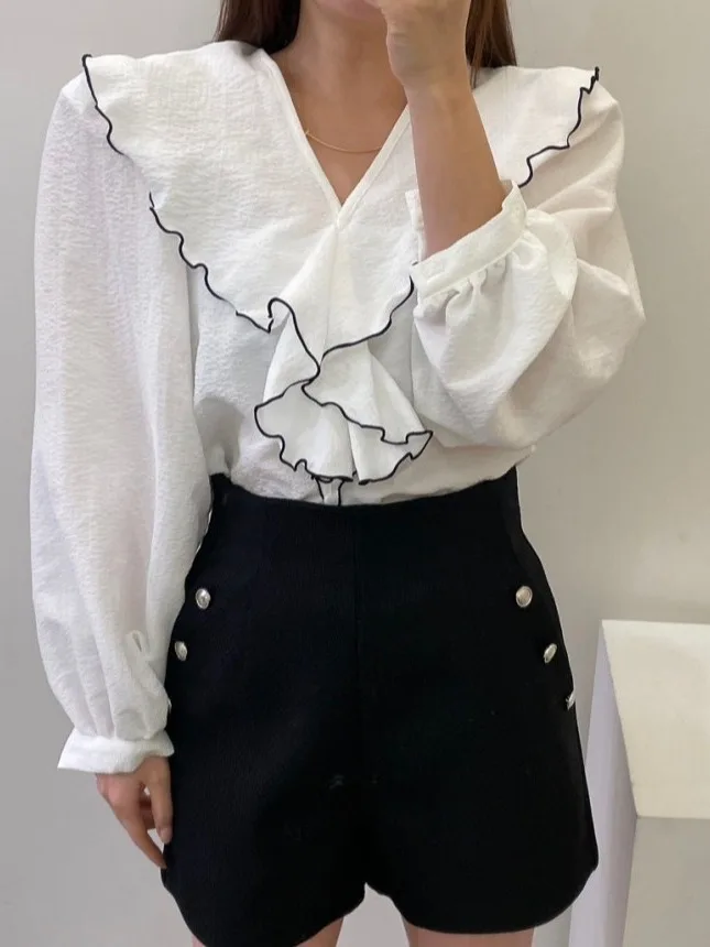 

Chic Sweet Women's irt Spring Autumn New Sle Gentle Ele Long Sve Blouse Korean Sle Faion Ladies' Premium irt
