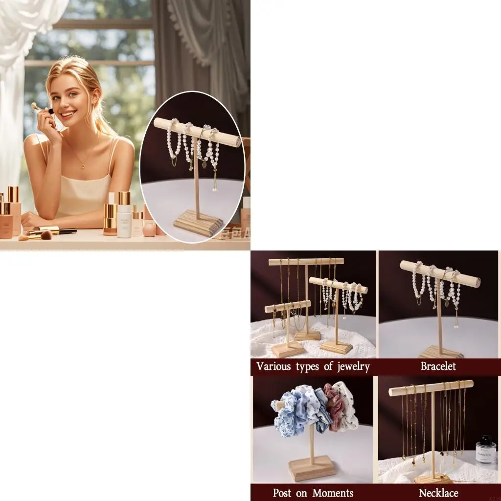 

Elegant Wooden Base Bracelet Stand Storage Holder for Bangles Watches and Hairbands Stylish Jewelry Display Rack