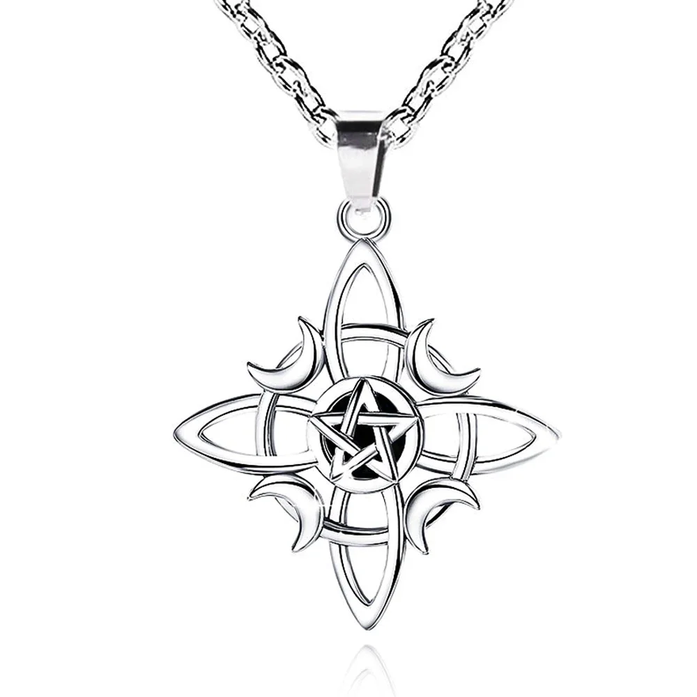 Witchcraft Celtic Knot Triple Moon Goddess Geometry Necklace for Women Wicca Witches Pentagram Pendant Necklace Amulet Jewelry