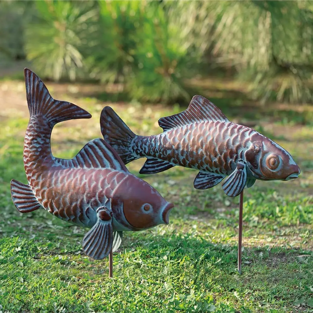 

Set Of 2 Koi Fish Statue Outdoor Sculpture Garden Pond Yard Art Metal Figurine Decor Gifts