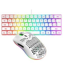 Hot selling HXSJ 61 keys V700 RGB luminous mechanical feel keyboard and mouse combos gaming set for computer game