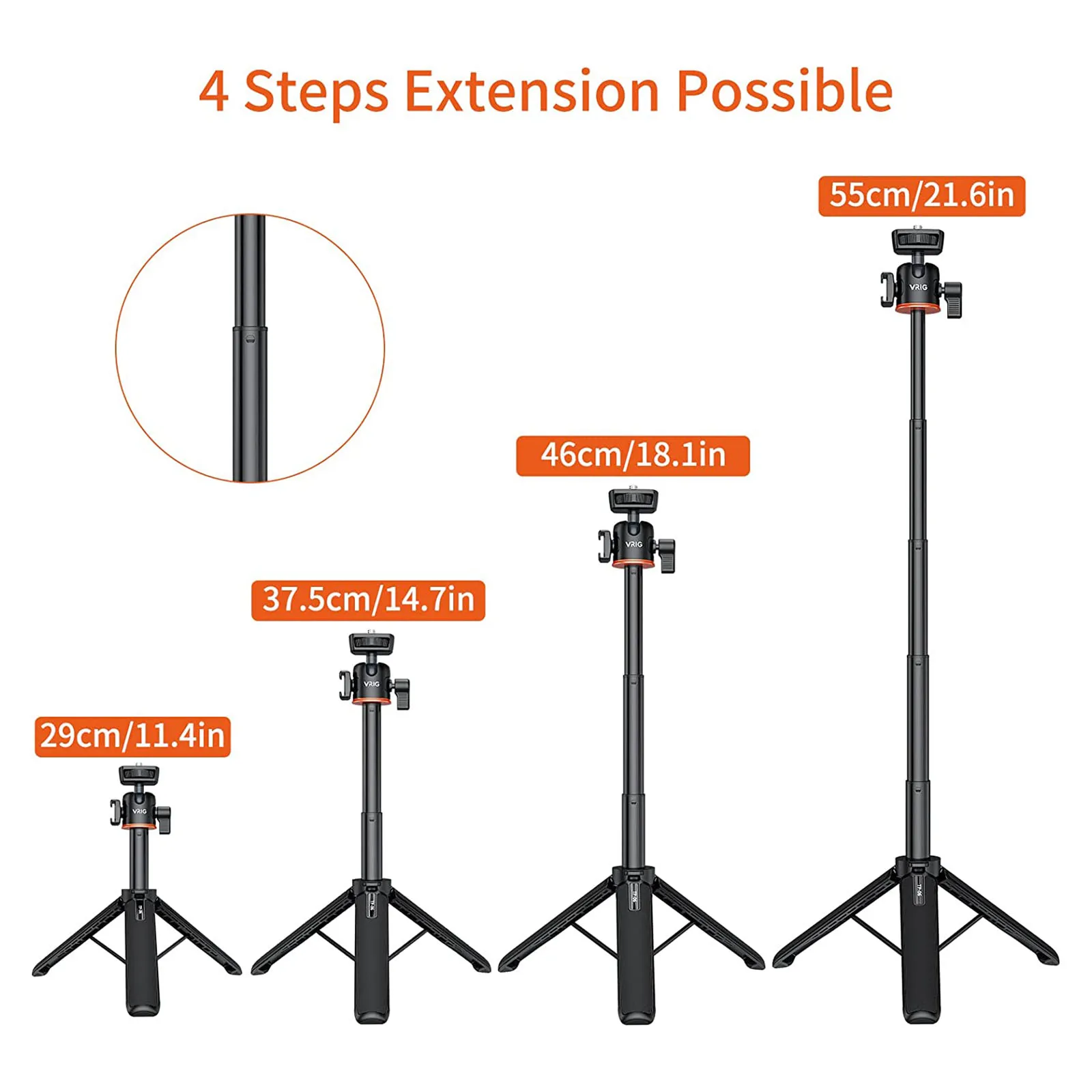 VRIG TP-06 Mini Extend Phone Tripod Stand Bracket Camera Tripod 360° Ball Head Cold Shoe Selfie Stick for iPhone 14 13 12 GoPro