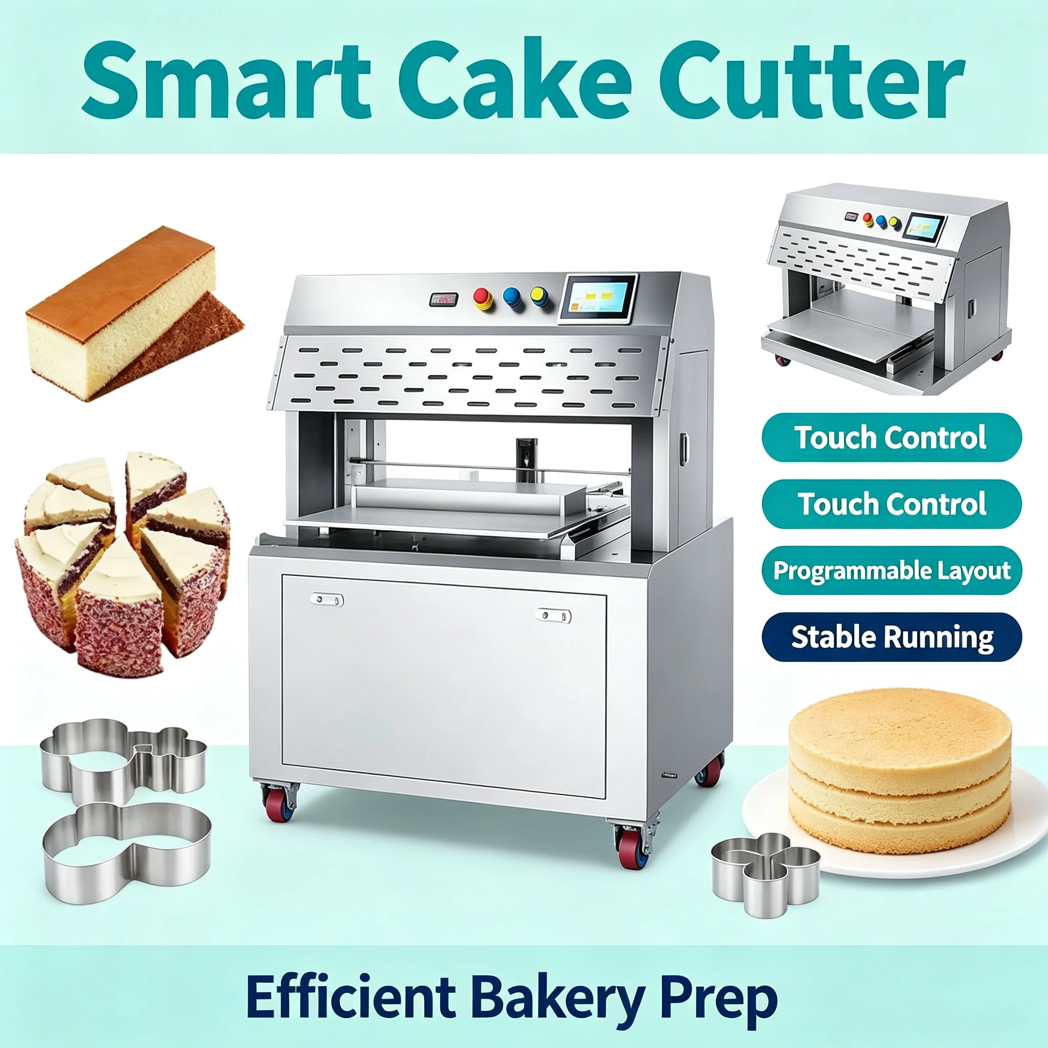 Automatic Cake Cutting Machine Precision Slicer Heating Blade for Square Rectangular Cheese Roll Cake Custom