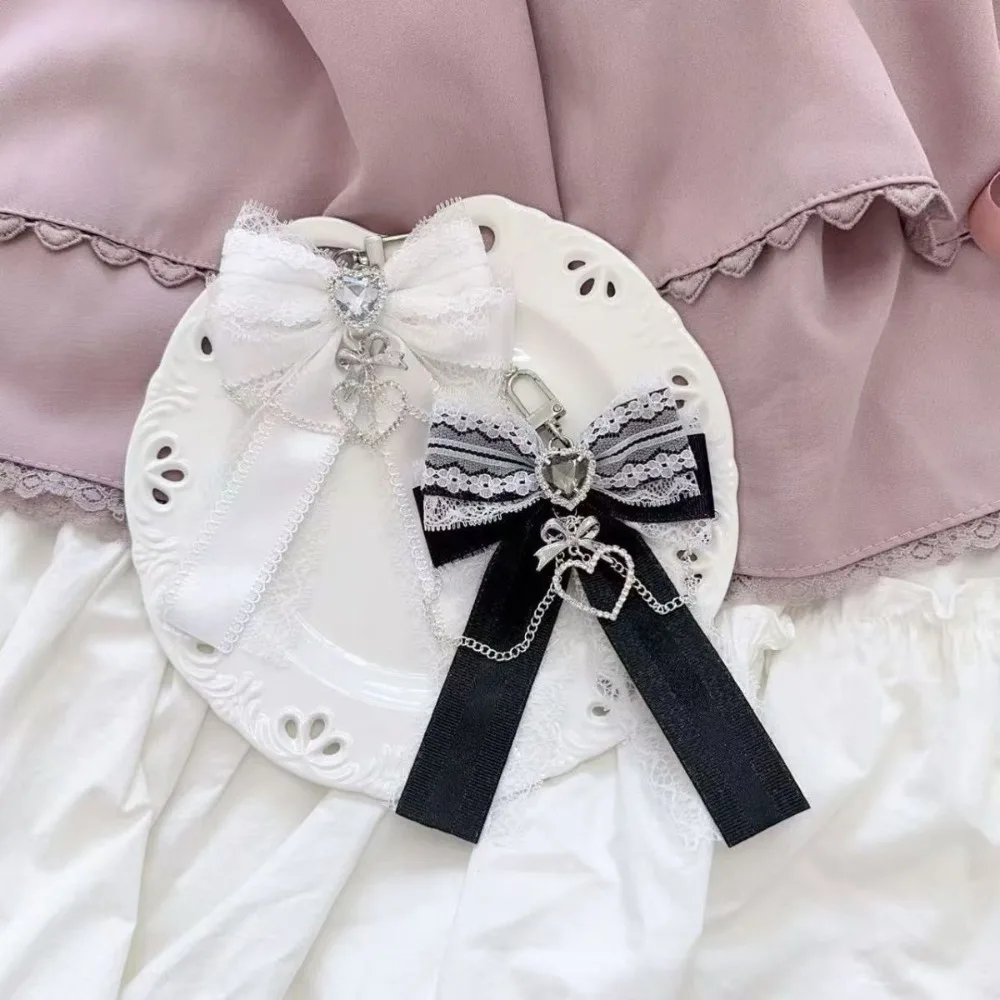 Lace Rhinestone Elegant Bag Charm Keychain for Women Vintage Crystal Purse Accessory High-End Classic Handbag Hanging Decor