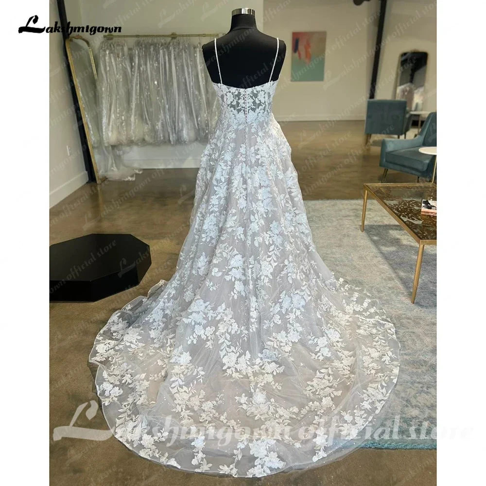 Lakshmigown Full Lace Appliques Wedding Dress for Women 2024 Champagne Spaghetti Straps Bridal Gown vestidos para mujer