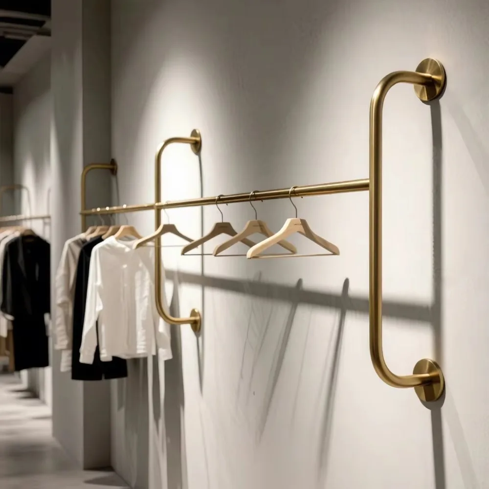 Modular Wall-mounted Stainless Steel Clothes Hanger Rack for Clothing Stores with Disassembly & Assembly Feature