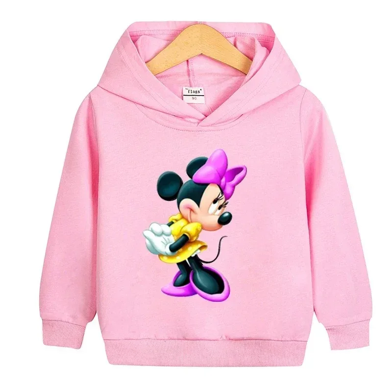 Odzież dziecięca chłopcy dziewczęta Minnie Mickey bluza Kawaii sweter z długim rękawem ubrania bluza z kapturem z motywem kreskówkowym jesienne