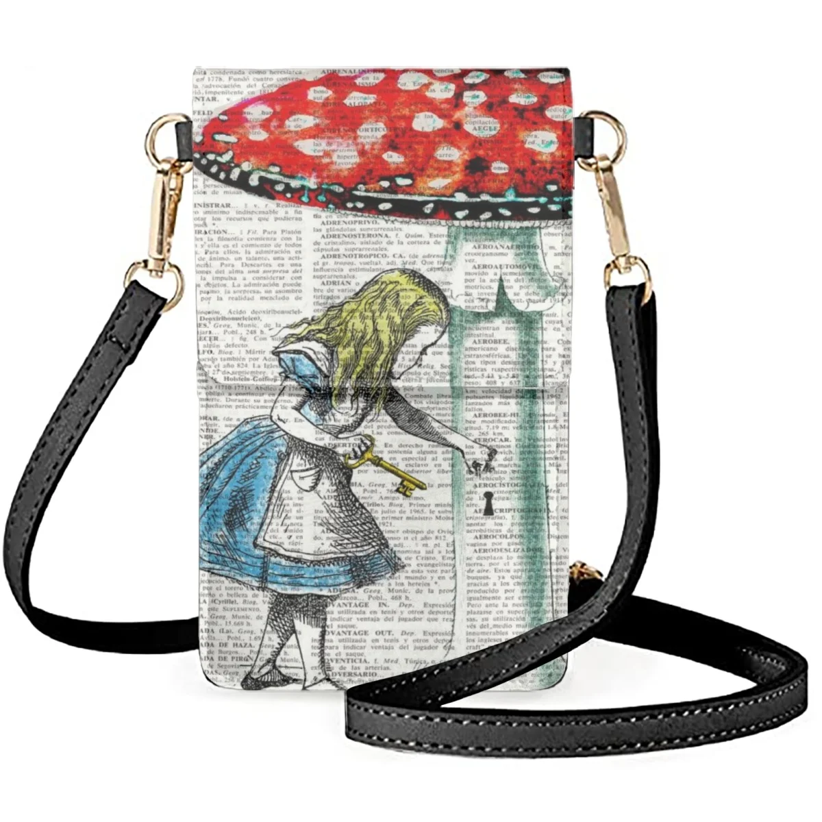 

FORUDESIGNS Mushroom Design One-Shoulder Diagonal Bags Girls Text Cartoon Printing Mobile Phone Bag Shopping Messenger Flap