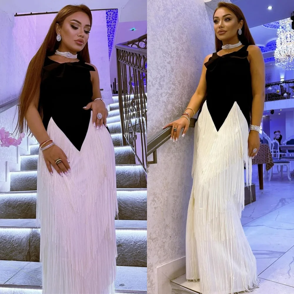 

Customized Simple Jersey Evening Dress Formal Strapless Sleeveless Prom Dresses Luxury Sweep Train Special Occasion Gowns