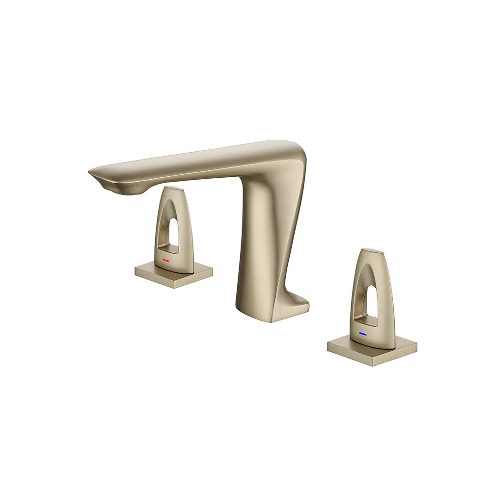 

Bathroom Single Lever Widespread Sink Faucet Crane Brass Brushed Gold Hot and Cold Water Tap