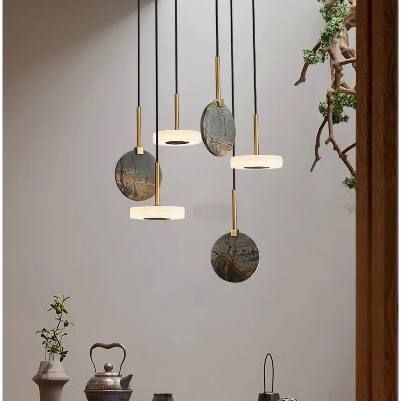 

Luxury Nordic Vintage Marble Wood Ceiling Chandelier Suspension Luminaire for Large Dining Room Lighting Fixtures
