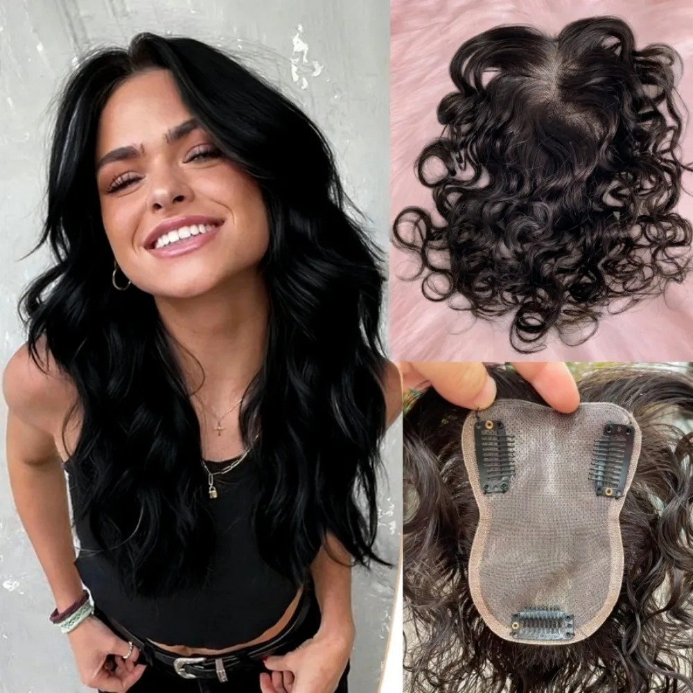 

8x11 cm Curly Hair Toppers for Women Human Hair 8 inch Wavy Curly Hair Topper Clip In Hair Piece for Women with Thinning Hair