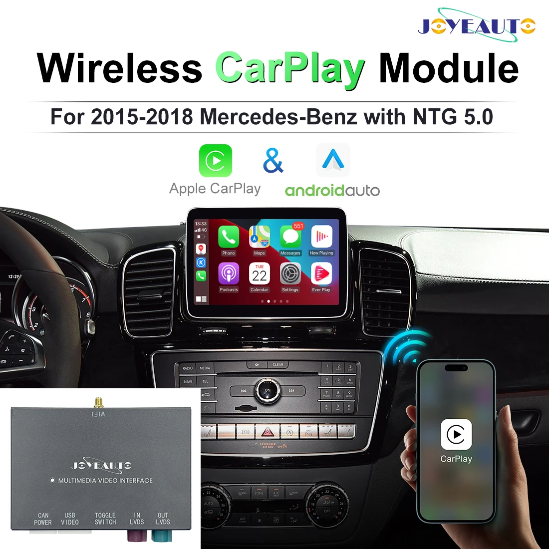 JoyeAuto for Mercedes A C E M S CLA GLK GLA ML SLK GLC CLS NTG5 2015-2018 Wireless Apple CarPlay Android Auto Google Play store