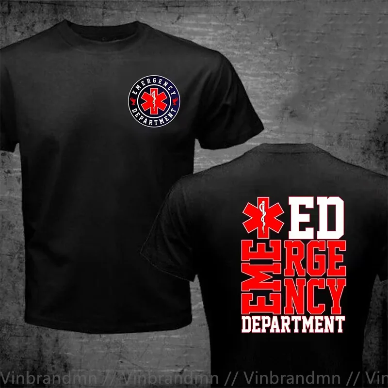 Front Back Print Logo T Shirts Cool Tees Tops Streetwear EMT Emergency Department Tshirt New Fashion Casual 100% Cotton T-shirts