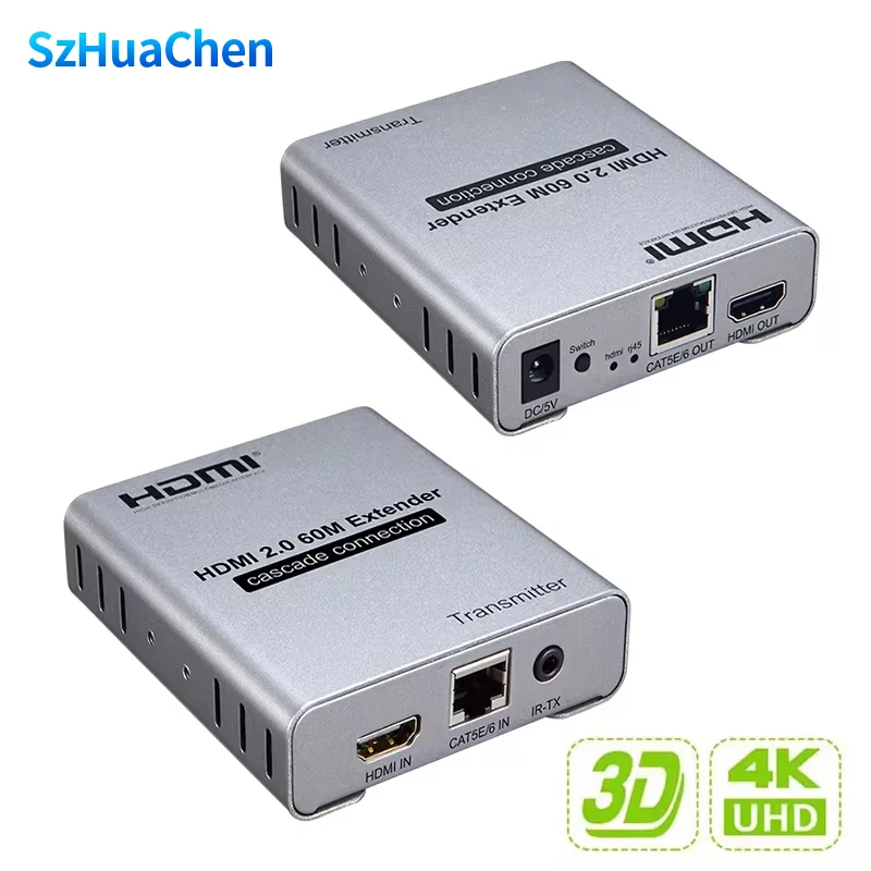 HDMI 2.0 4K 60HZ 60M HDMI Extender 1080P 120M Over RJ45 Ethernet Lan CAT5e Cat6 Kabel Cascade Connection Extension PC DVD TO TV