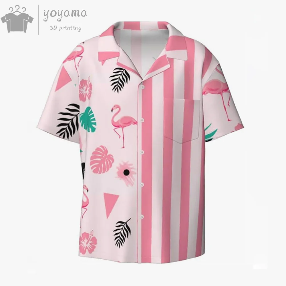 

Simple Beach Pattern Print T-Shirts For Men Hawaiian Shirt Simple Print Fashion Single-Breasted Blouses Ice Cream Colourway Tops