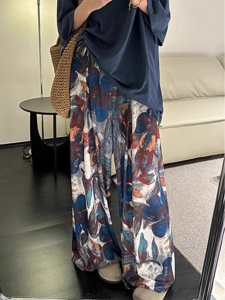 

Женские летние тонкие широкие брюки Fiti Tie Dye с цветочным принтом, повседневные, для отдыха, маленький размер