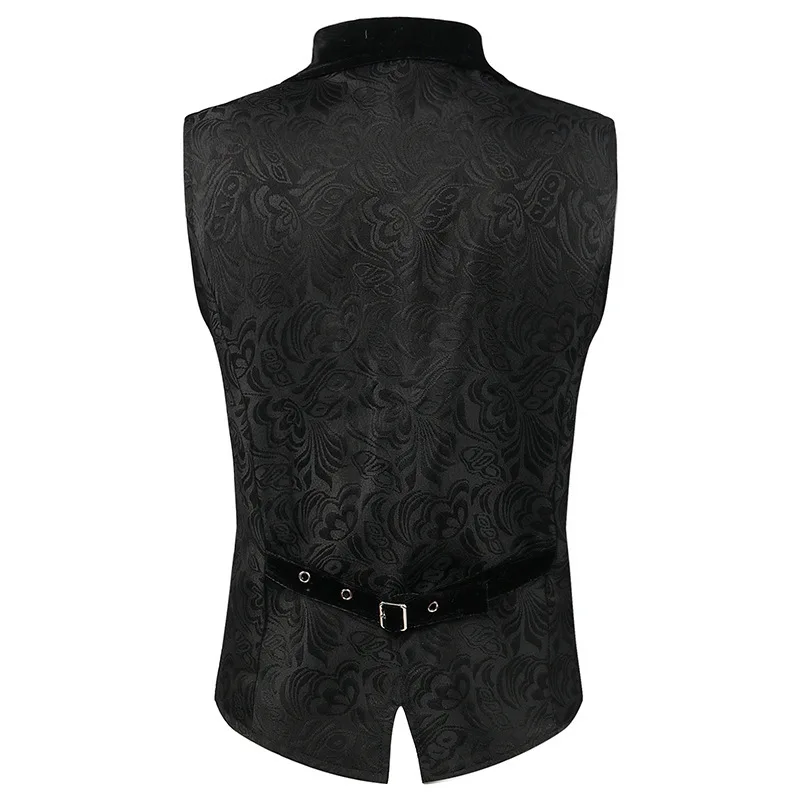 #4874 Black Vintage Outerwear Vest Men Turn-down Collar Single Breasted Party Evening Short Mens Vest Casual Split Joint Velvet