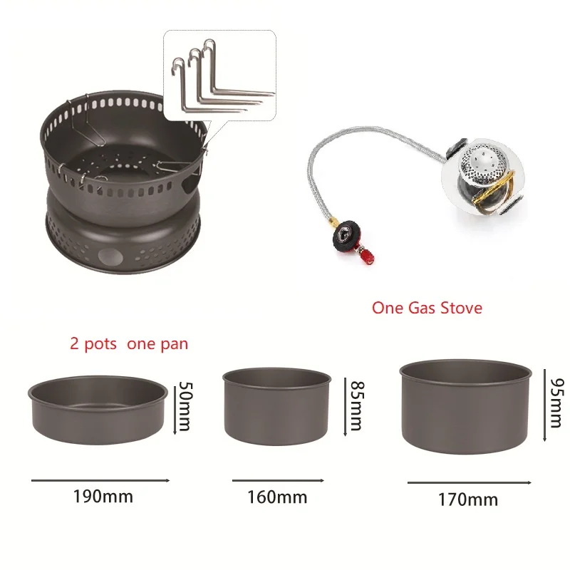 Neues Camping XBL100-Q1 Kochsystem-Set mit 2 Töpfen und 1 Pfanne, Gas- und Alkoholkocher Optional – Detail 9