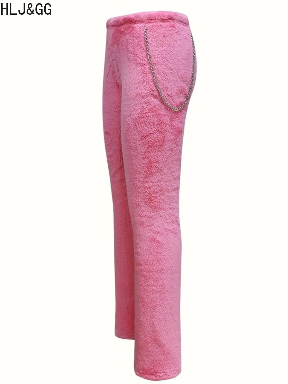 HLJ & GG-pantalones ajustados de retales de piel para mujer, pantalones apilados con cadena de cintura de Color sólido, ropa de calle femenina, novedad de invierno