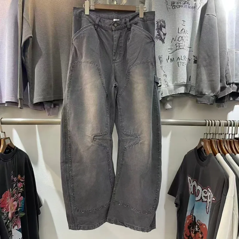 

Винтажные широкие брюки с завышенной талией в американском стиле, повседневные свободные джинсы, мужские модные хлопковые джинсы с высокой талией