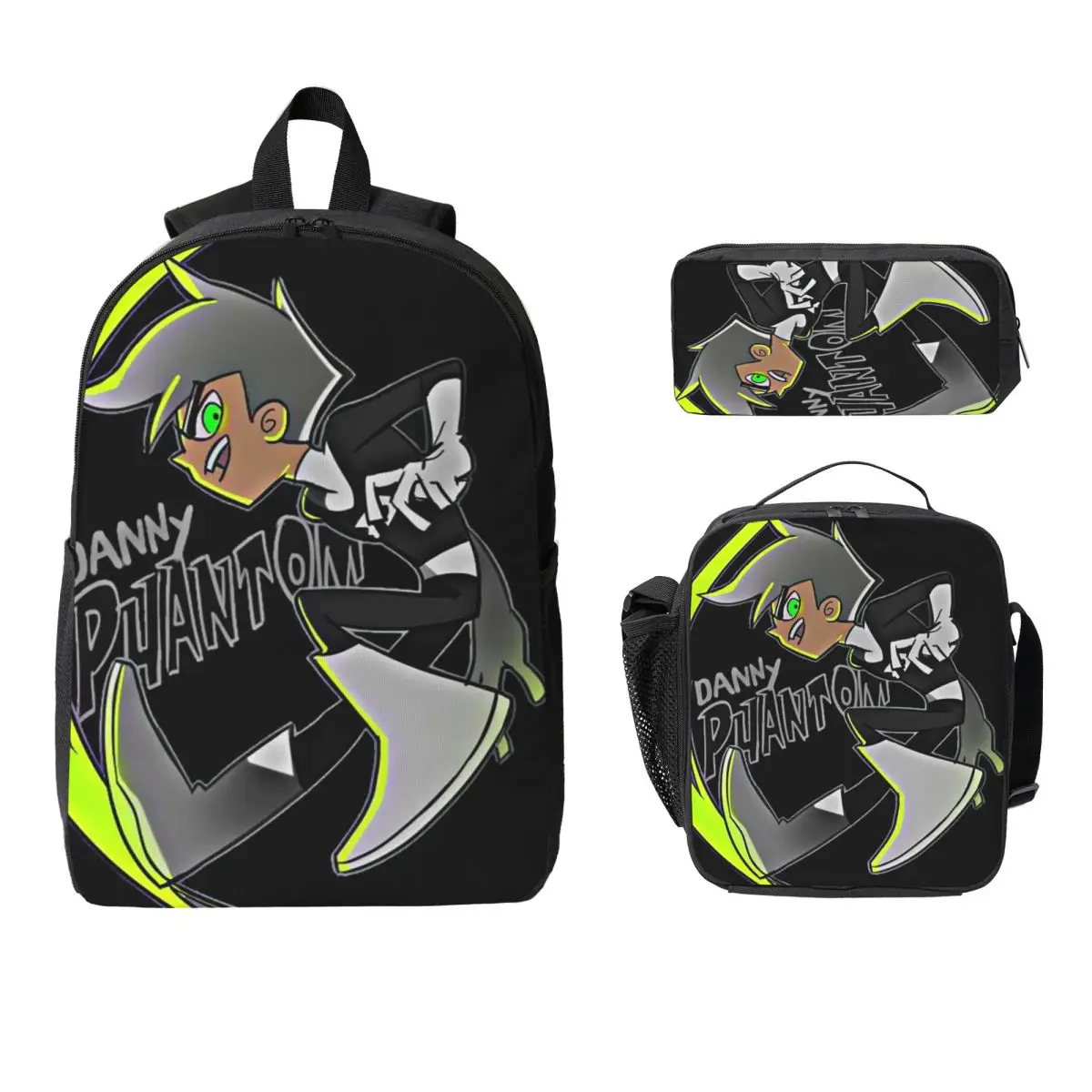 

Danny Phantom Backpack Student Boys Girls BookBag School Bag Computer Shoulder Bags 3ps Insulated Lunch Bag Pencil Case