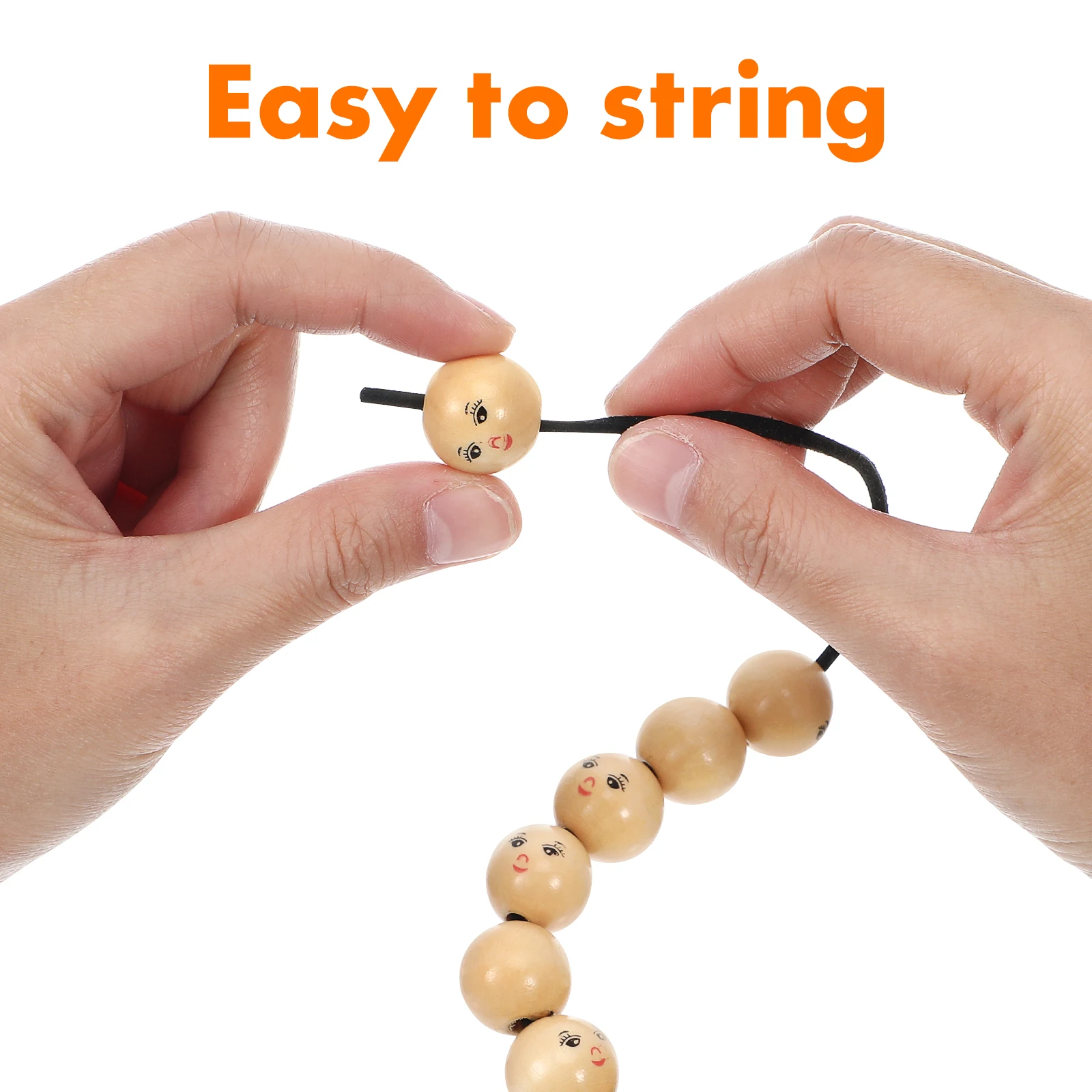 

50 Pcs Smiling Face Wooden Beads Small Round for Jewelry Crafts DIY Projects Bracelets HomeDecoration Natural Style