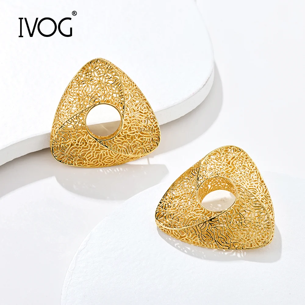IVOG Brass Hollow Triangle Earrings for Women Large Openwork Geometric Statement Jewelry Daily Party Dating Holiday Present