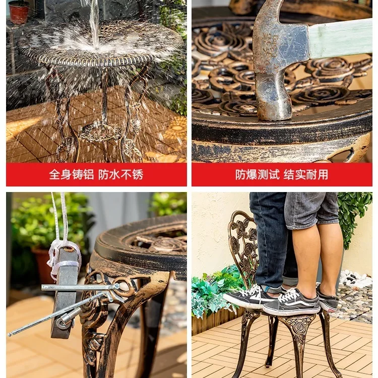 Cast aluminum balcony table and chair European outdoor three-piece terrace courtyard wrought iron chair