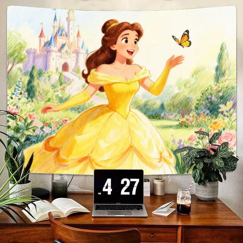 

1 шт., гобелен принцессы Диснея Белль, сказочное настенное искусство «Красавица и чудовище», эстетический декор для сада замка для спальни девочек