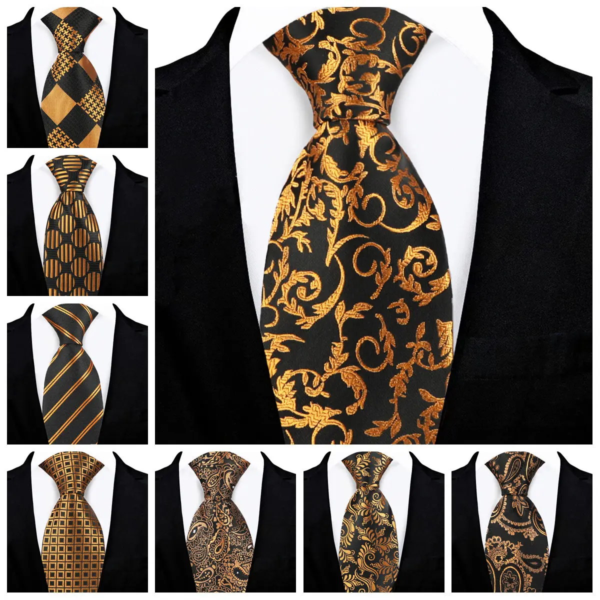 

Elegant Luxury Men Business Tie High Quality Premium Black Gold Paisley Stripe Wedding Banquet Business Formal Party Accessories