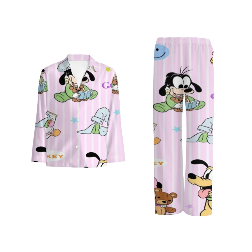 

Disney pajama set with a buttoned long sleeve top and elastic waistband pants for men and women, perfect for casual wear.