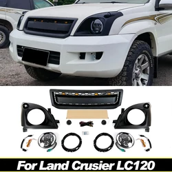 Front Grill W/Light light frame& LED headlights Fits For Toyota Land Cruiser Prado LC120 2002-2009  FJ120 Racing Grill