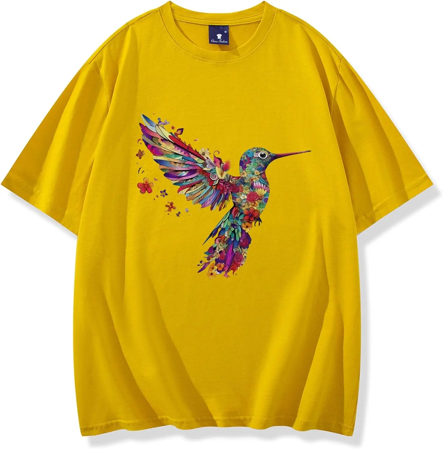 Floral Hummingbird Shirt, Vintage Bird Lovers T-Shirt Abstract T-Shirt Birds Wildlife Crewneck