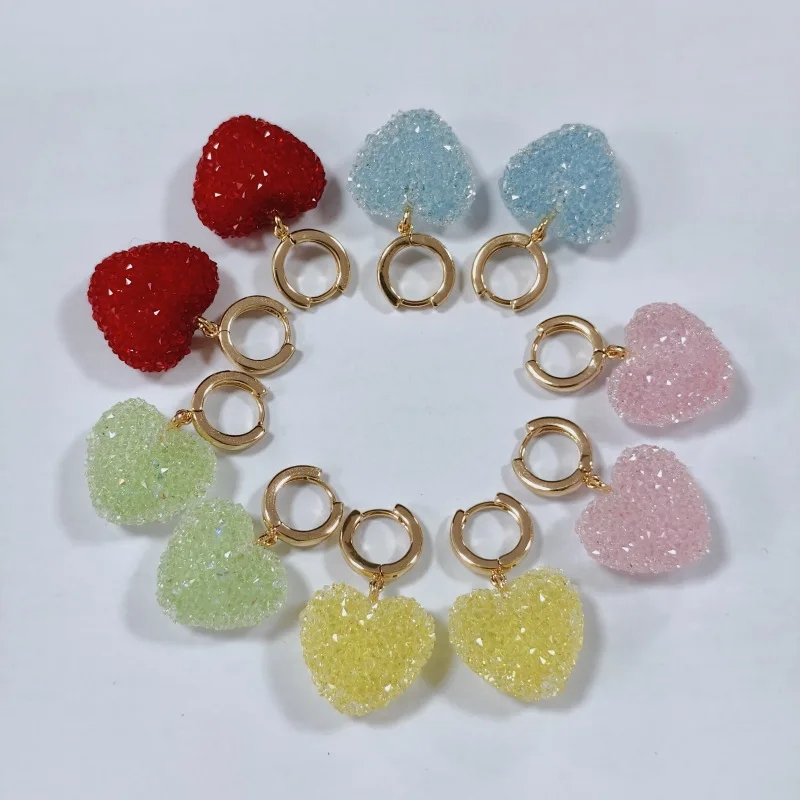 Trend Ins Style New Arrival Sugar Color Heart Charms Earrings, Sweet Two-wear Love Earrings, Versatile Hoop Earrings for Girls