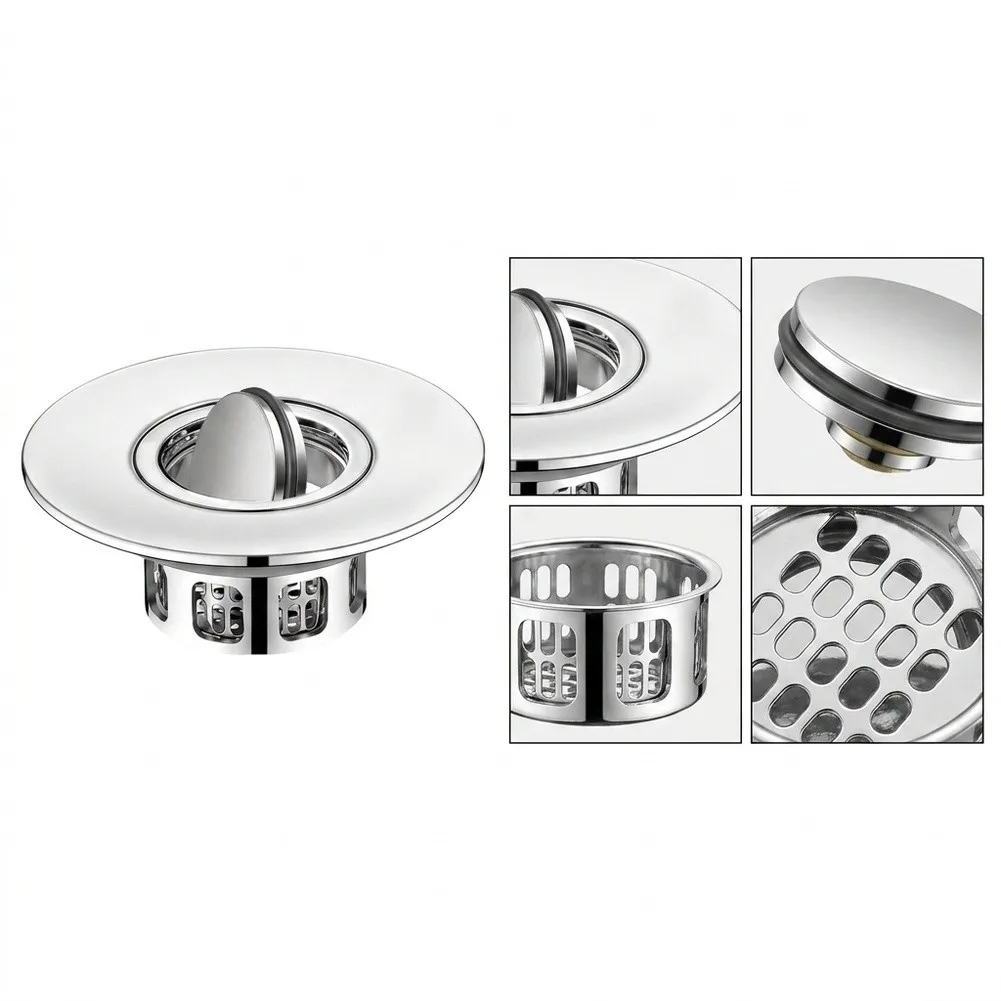 Stainless Steel Bathtub Drain Stopper 4 in 1 Flip Cover Flush Design Tool Free Hair Catcher for 7x7x6cm Tub Drain