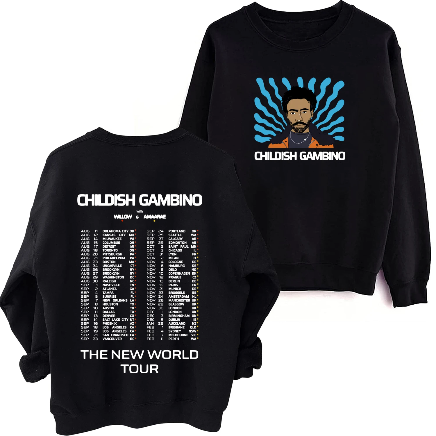 

Childish Gambino The New World Tour 2024 O-Neck Long Sleeve Spring and Autumn Regular Clothing Hoodies Unisex Music Fans Gift