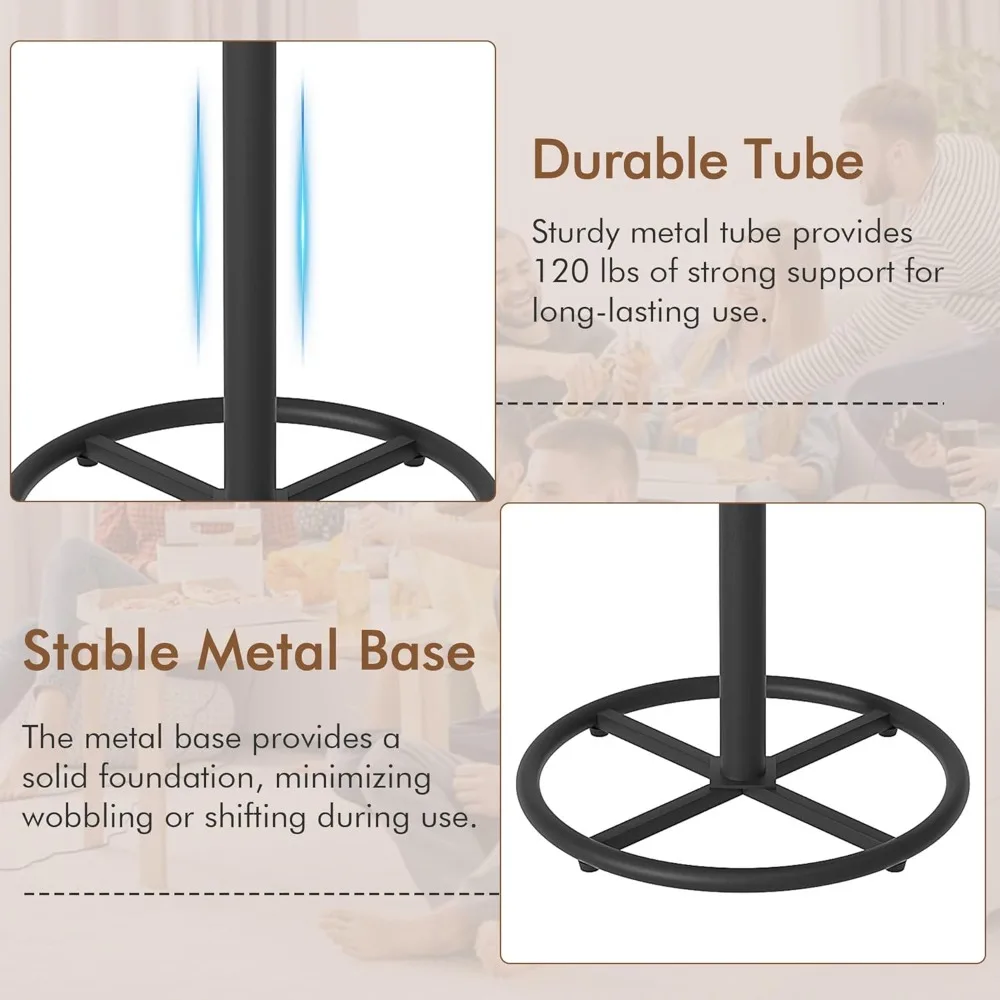 Round Bar Table with 2-Tier Storage, 36 Inch High Top, Metal Frame & Base for Bistro, Pub, Living Room, Easy Assembly, Retro Br