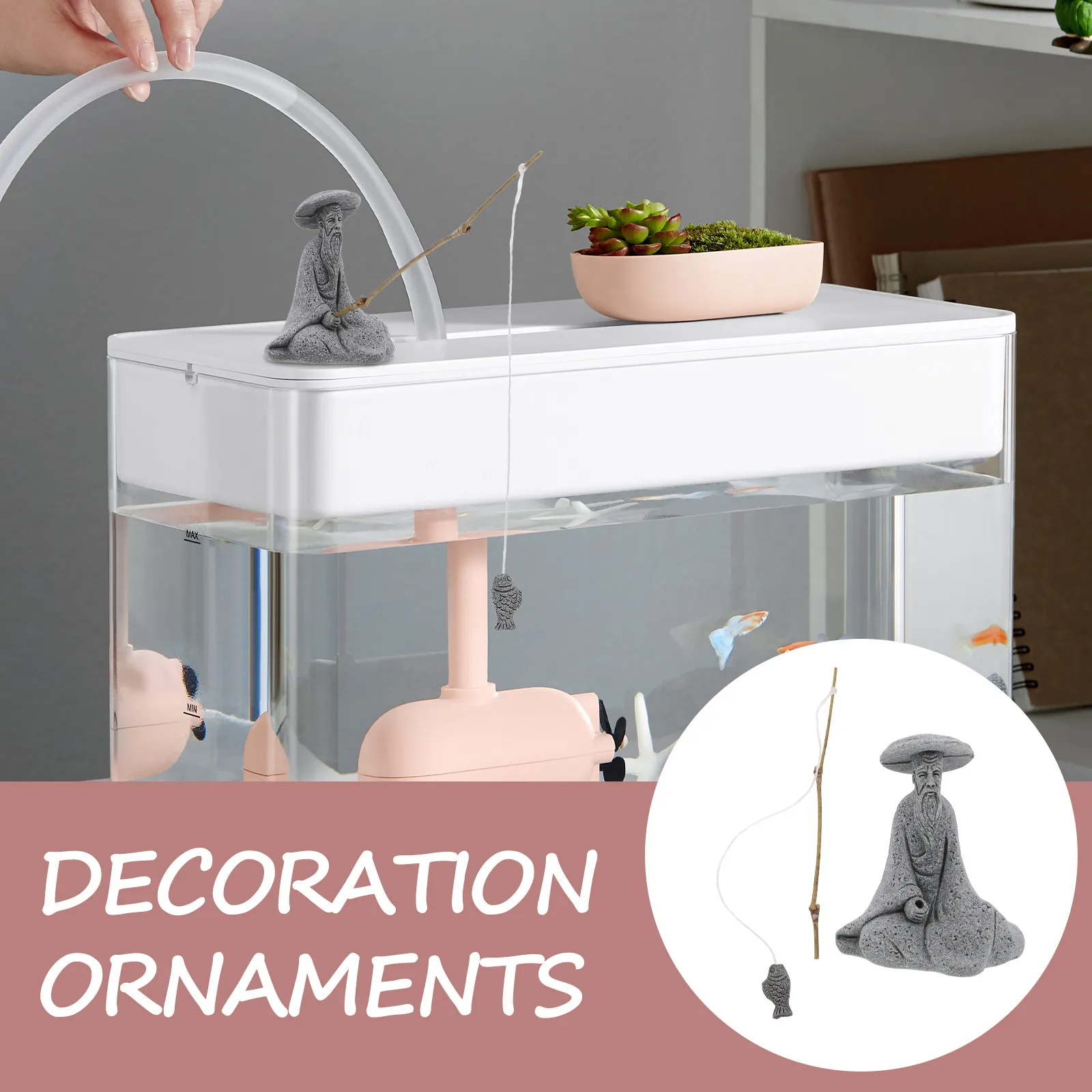 Sand Stone Fisherman Desktop Ornament for Aquarium Garden Micro Landscape Home Decor Small Fish Tank Decoration Natural Vivid
