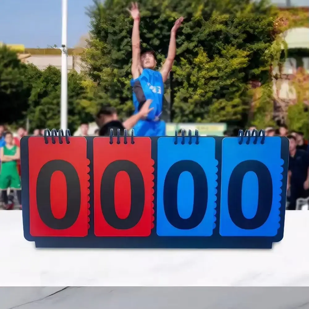 Manual Basketball Scoreboard 4-Digit Tabletop Counter Scoreboard Score Keeper Triangular Base Multifunctional