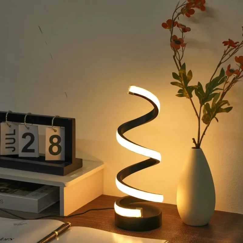 1PC Simple Spiral External Emitting Bright Desktop Desk Lamp LED USB - Three-color Lighting Suitable for Living Room and Bedroom