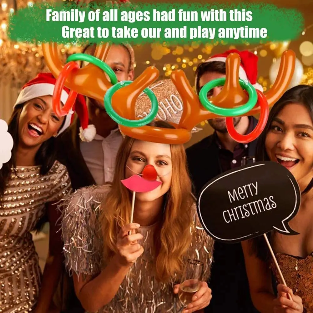 نفخ الرنة قرن الوعل قبعة مع حلقات إرم لعبة لعبة للأطفال البالغين الأسرة عيد الميلاد حفلة متعة متعددة لعبة ديكور لوازم #4