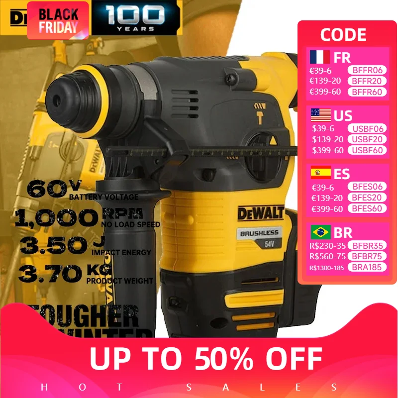 DEWALT DCH333 Rotary Hammer 60V FLEXVOLT Brushless Cordless Hammer Drill 3-Mode 1000RPM SDS-Plus Dewalt Power Tools DCH333B