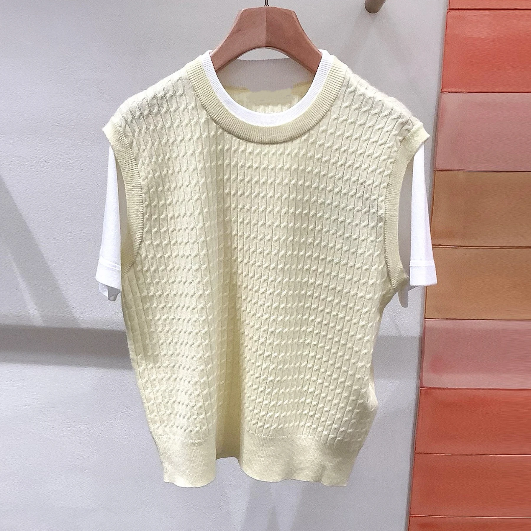 

Lemon Cheese SNDRO 25 Autumn Loose Fit round Ne ort Sve Knitted Top Color Blo Splice Slimming Effect Single Piece