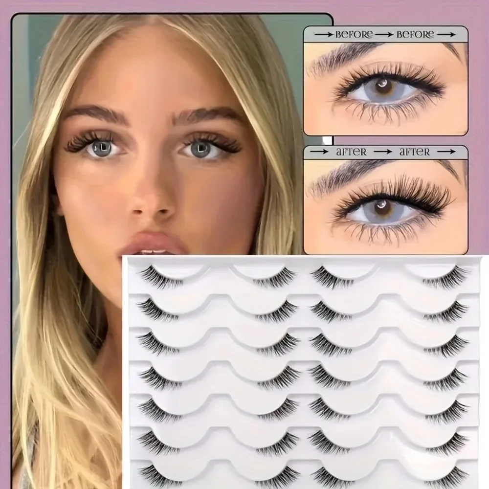 14 Paar halbe künstliche Wimpern, transparente Wimpern, natürliche, kurze Akzentwimpern, leicht, weich, wiederverwendbar, Augen-Make-up für den täglichen Gebrauch und zum Dating