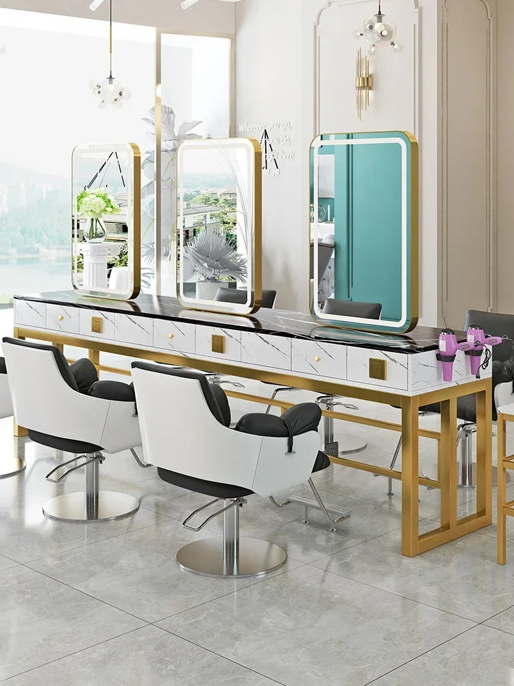 One sided hair clipper mirror cabinet in a hair salon