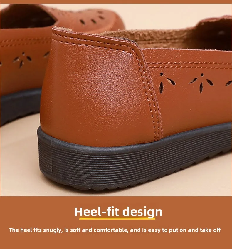 Sandalen Sommer Komfort Baotou Weiche Sohle Mutterschuhe Flache Sohle Damenschuhe Lochlederschuhe Schuhe für mittlere und ältere Altersgruppen – Detail 7