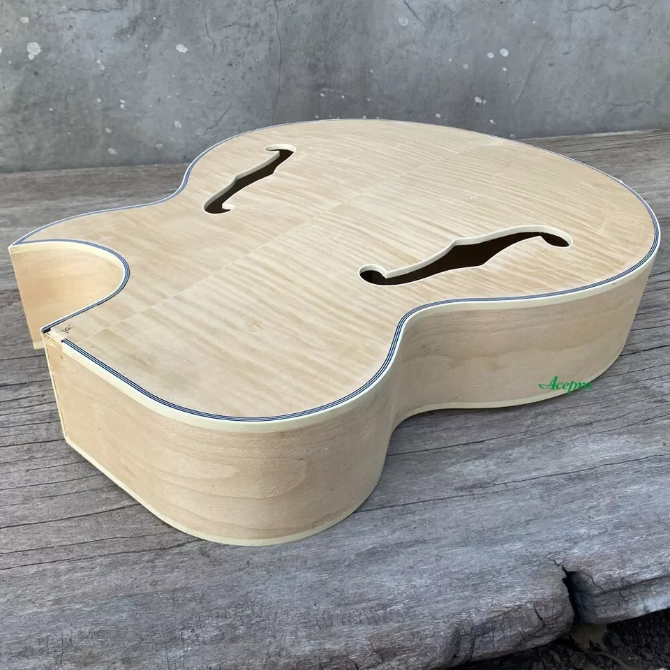 In Stock DIY Electric Guitar Body with Flame Maple Top, Unfinished Thick Full Hollow Body, Single Cut F Holes, Free Shipping