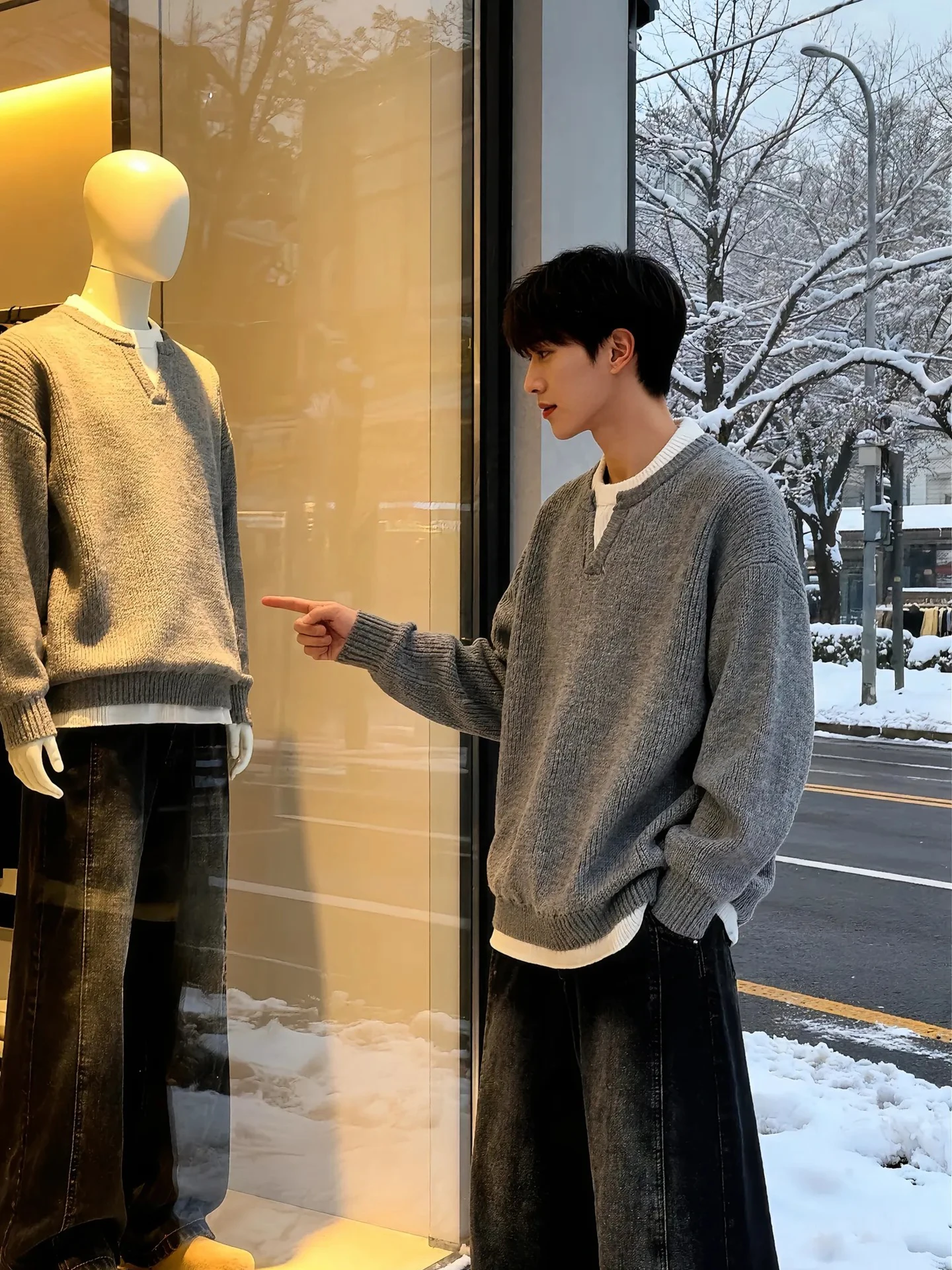 

Мужской вязаный свитер с V-образным вырезом, осенне-зимний, повседневный, свободного кроя, с длинными рукавами, на молнии, для ношения как верхняя или внутренняя одежда