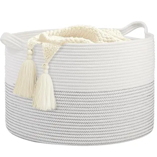 

Большая корзина для белья для девочек, 20''x13'', плетеная из хлопкового каната, корзина для детских одеял для гостиной; корзина для игрушек